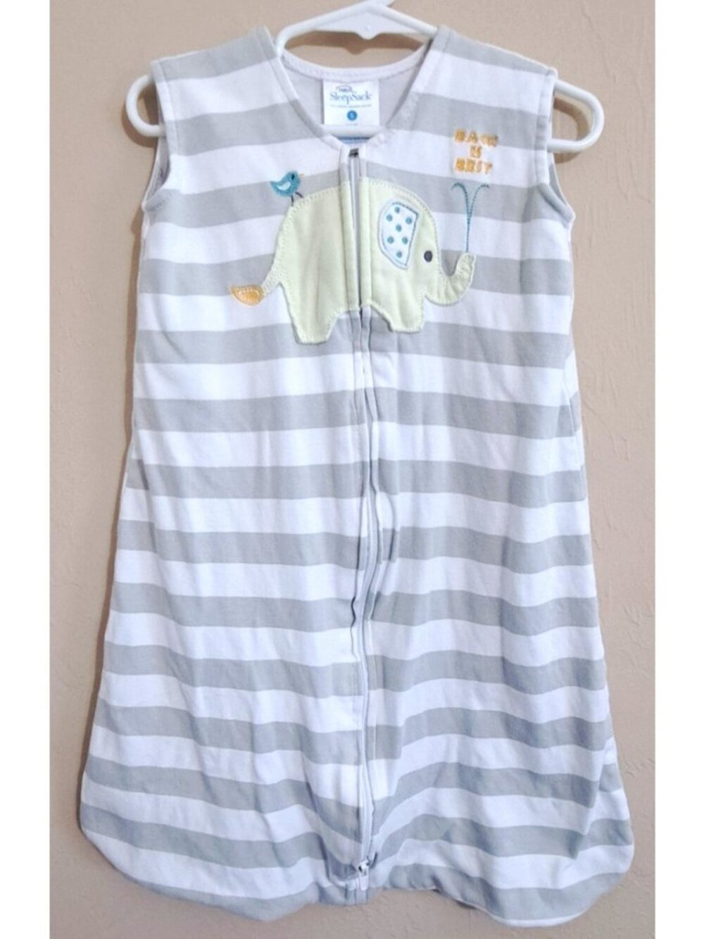Halo Sleep Sack S 0-6 Months Gray Stripe Elephant Front Zipper